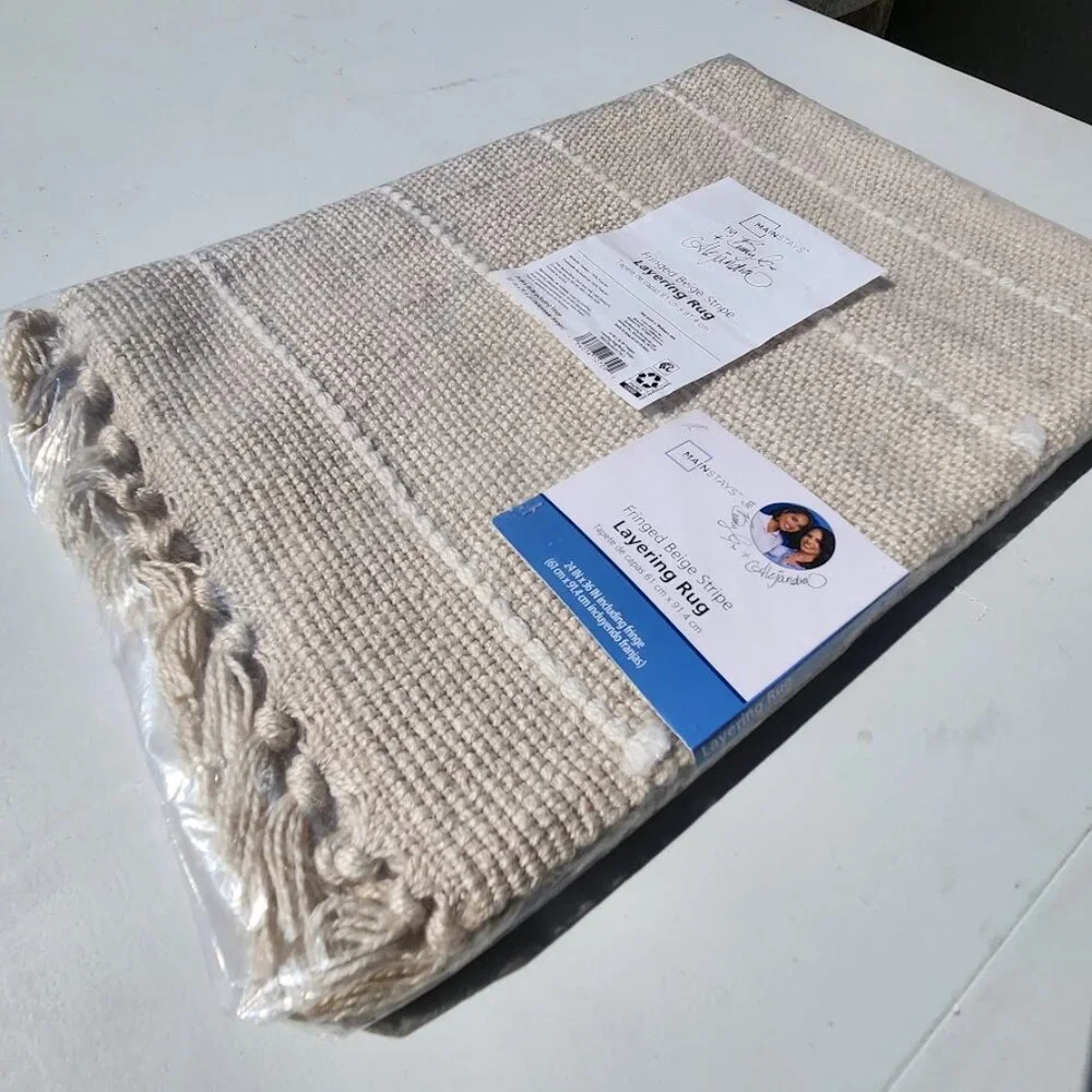 NEW Indoor Outdoor Rug Beige Cream Stripe 24